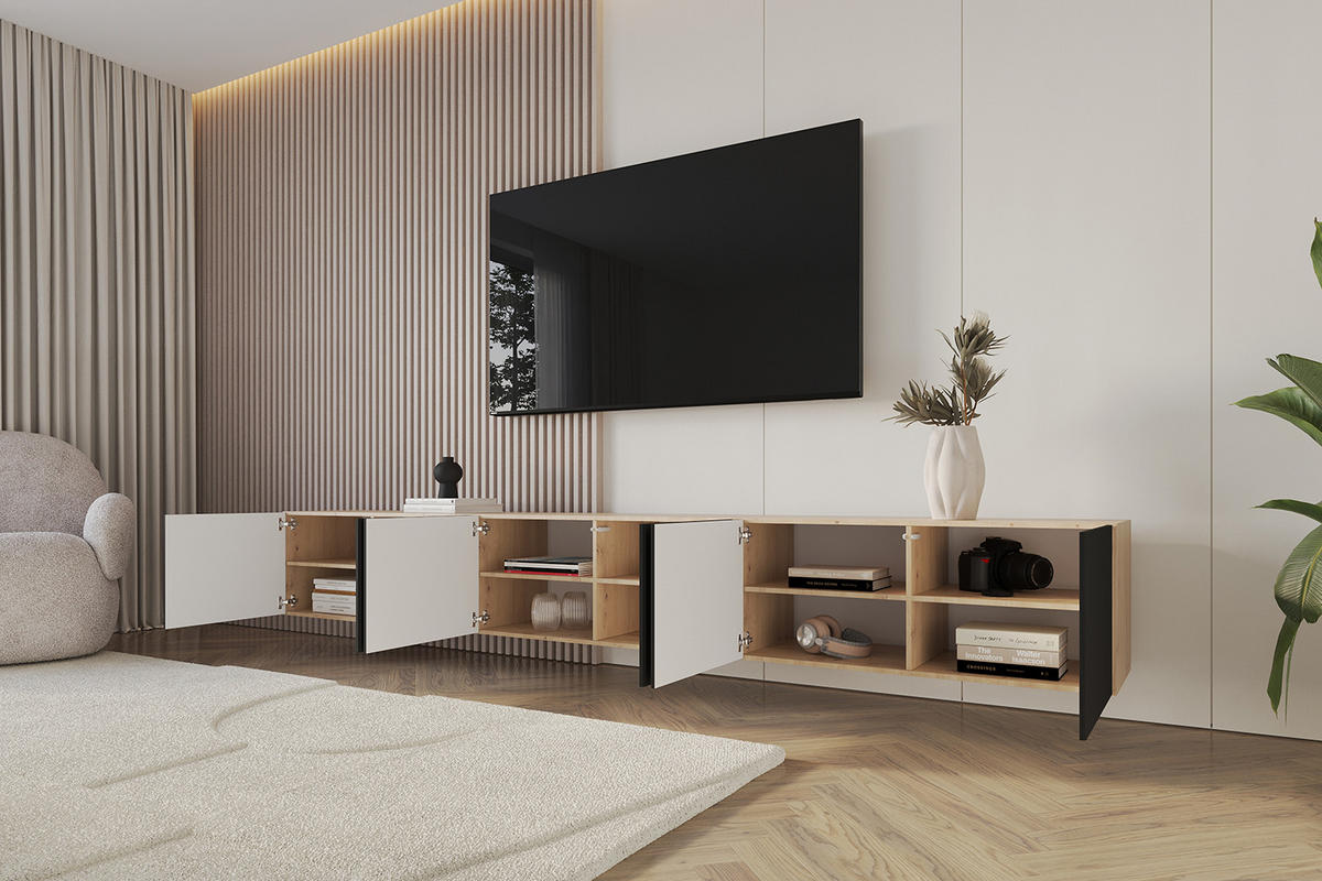 LOWBOARD NOA-2-W 3x100x40x41 cm - Artisan / Schwarz - Schwarz, Holzwerkstoff (300/40/41cm) - ALTDECOR