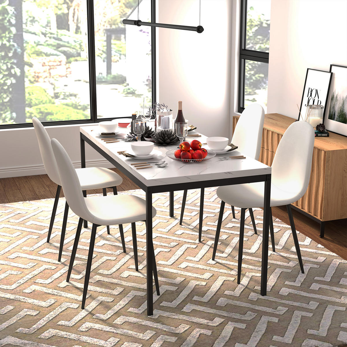 ESSZIMMERSTUHL 4er-Set Stoffbezug & Metallbeine - Beige/Schwarz, Holzwerkstoff/Textil (41/85/42cm) - Urban Meuble