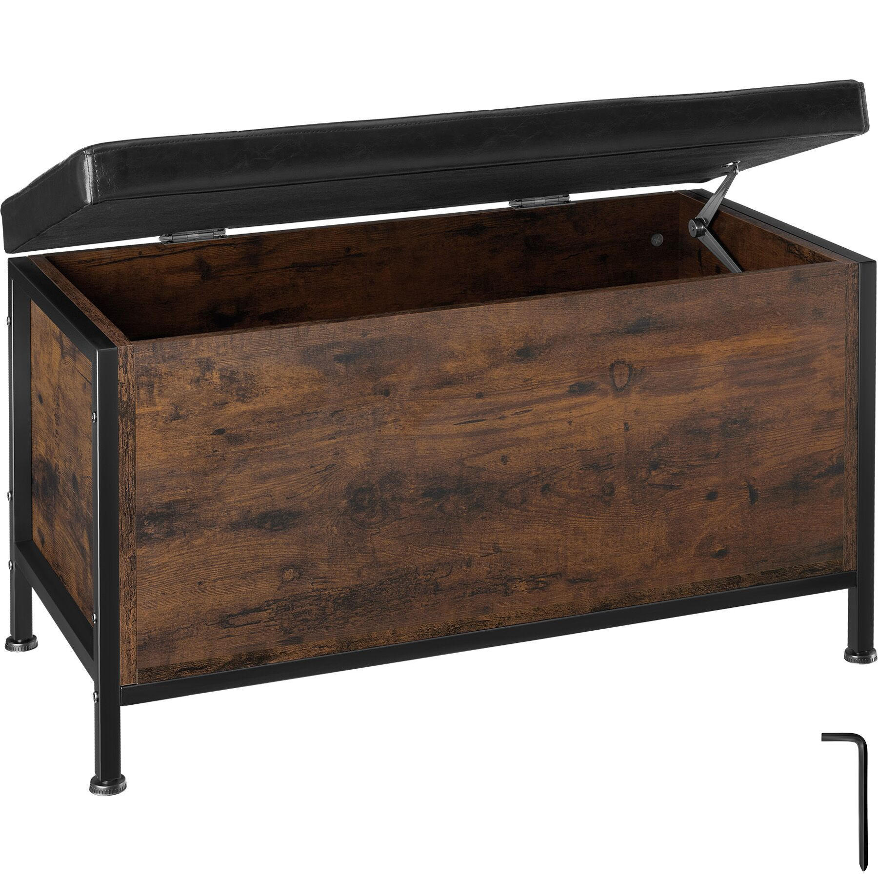 SITZTRUHE Calico, Kunstlederbezug, Industrial Holz dunkel, rustikal - Rostfarben, Holzwerkstoff (41.5/50.5/81.5cm) - tectake