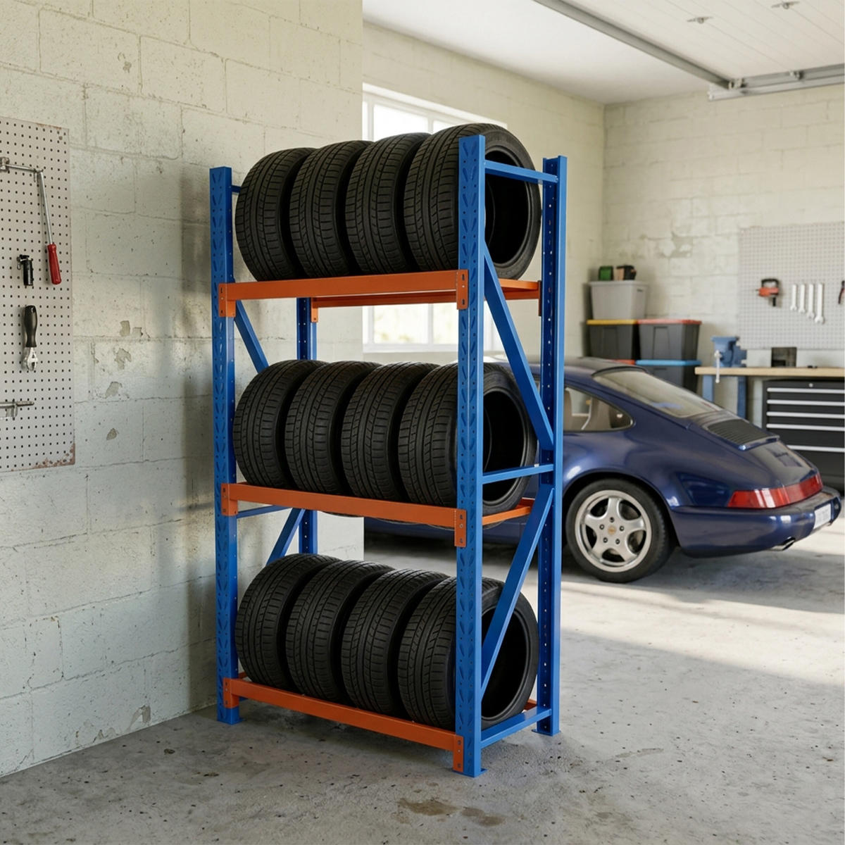 REIFENREGAL - Blau, Metall (120/180/50cm) - Relaxdays