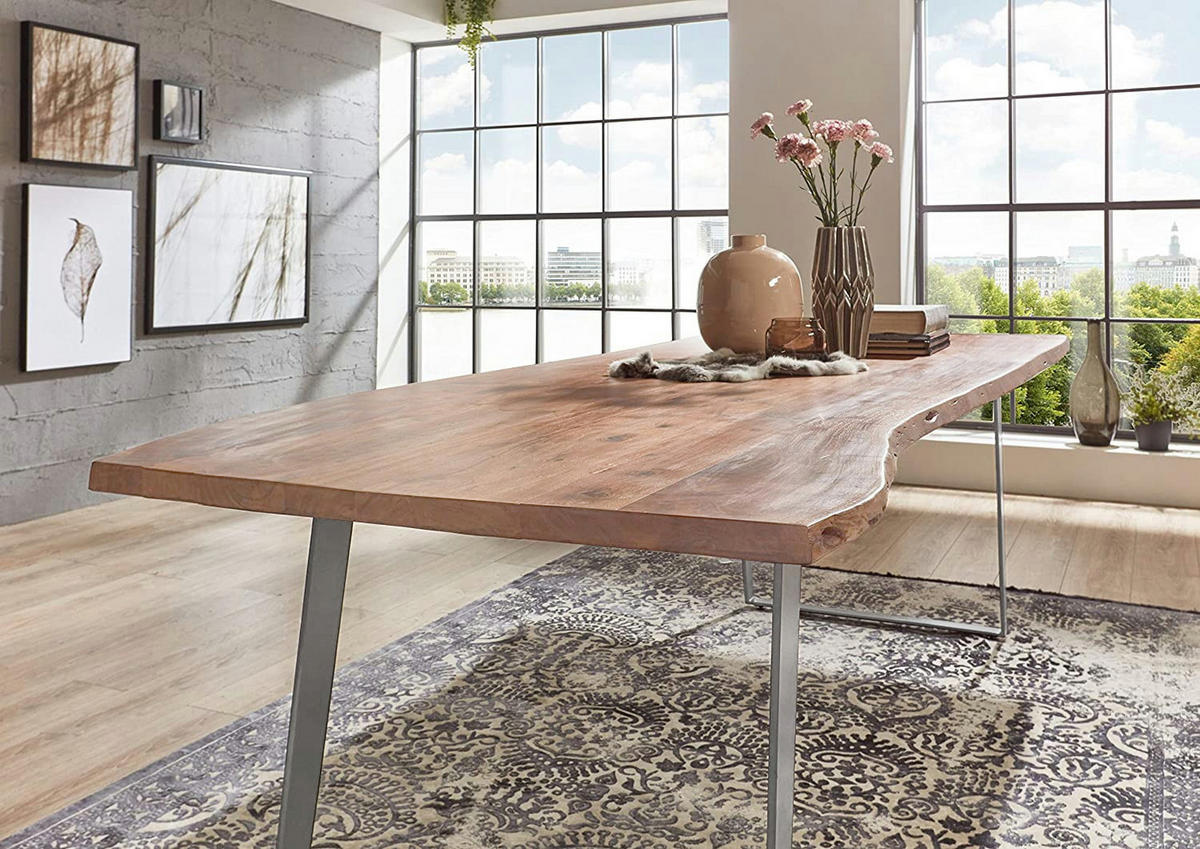 ESSTISCH HOBART - Beige/Silberfarben, Holz/Metall (100/300/77cm) - SAM