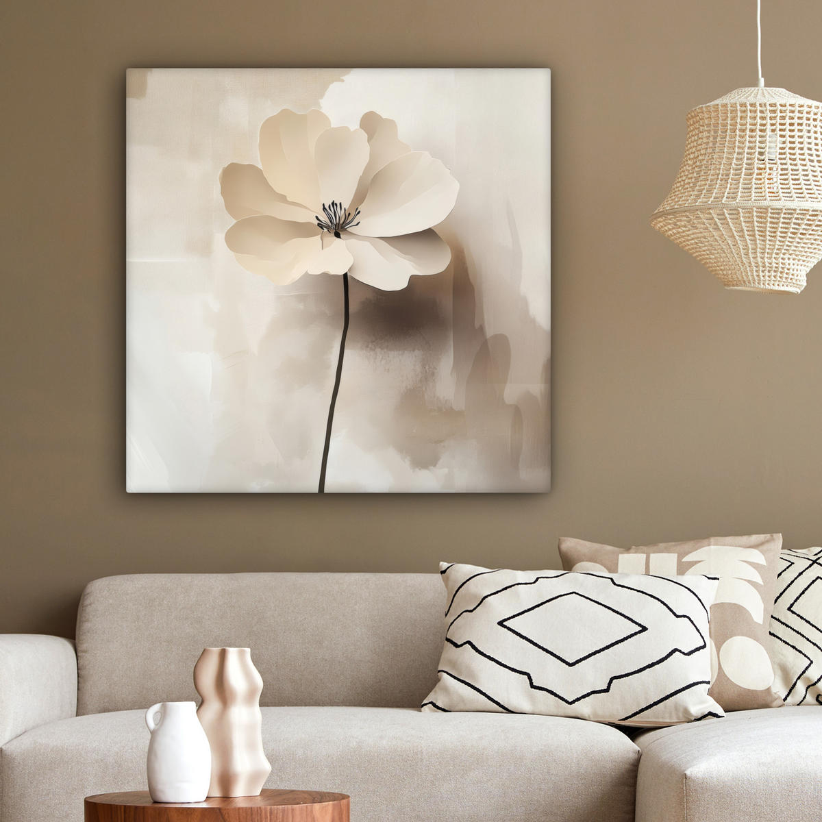 LEINWANDBILD Blume - Beige - Farbe - Schatten 90x90 cm - Creme, Textil (90/90cm) - MuchoWow