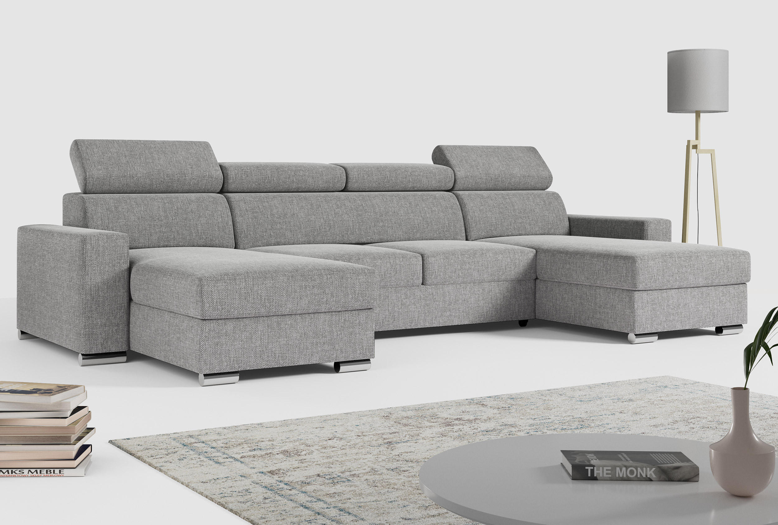 WOHNLANDSCHAFT FOX U Hellgrau - Velvet - Silberfarben/Hellgrau, Kunststoff/Textil (306/98/168cm) - MKS