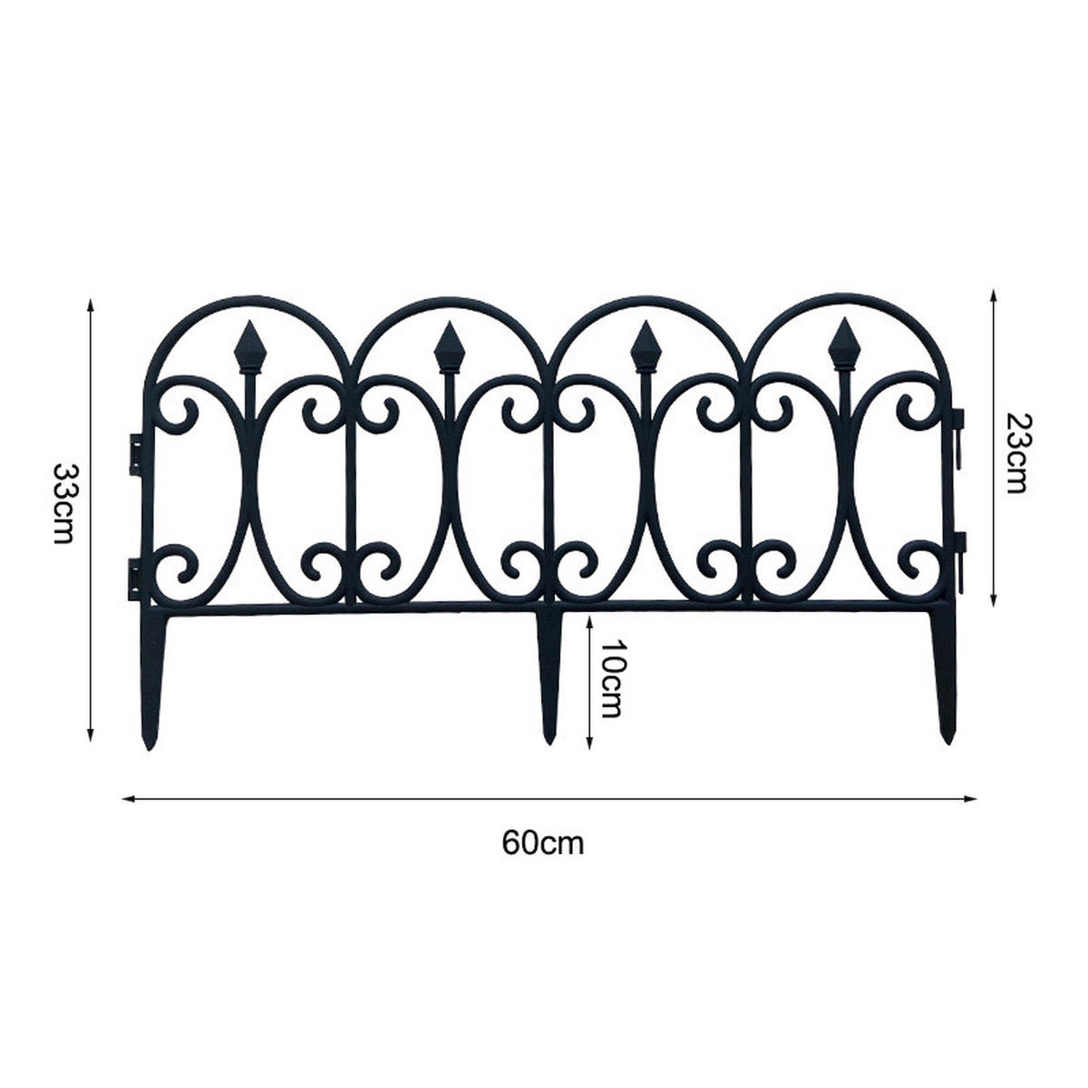 GARTENZAUN 6er-Set aus Kunststoff in schwarz Europäischer dekorativ rost und UV-beständig ohne Werkzeug je 60 x 33 cm - Schwarz, Kunststoff (4/33/60cm) - Livingandhome