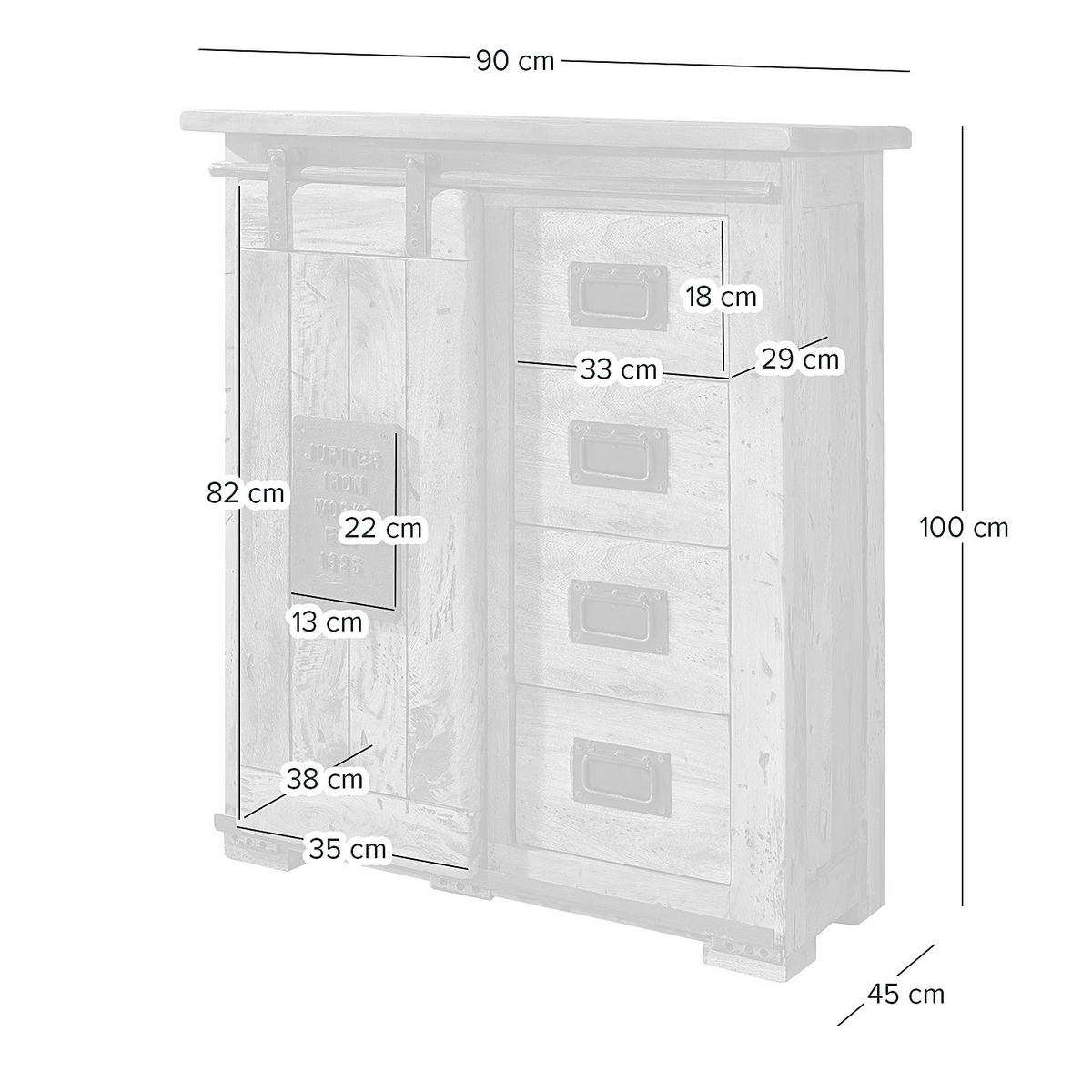 KOMMODE - Mango massiv / Eisen - Mango / Schwarz - Braun, Holz/Metall (90/100/45cm) - home24