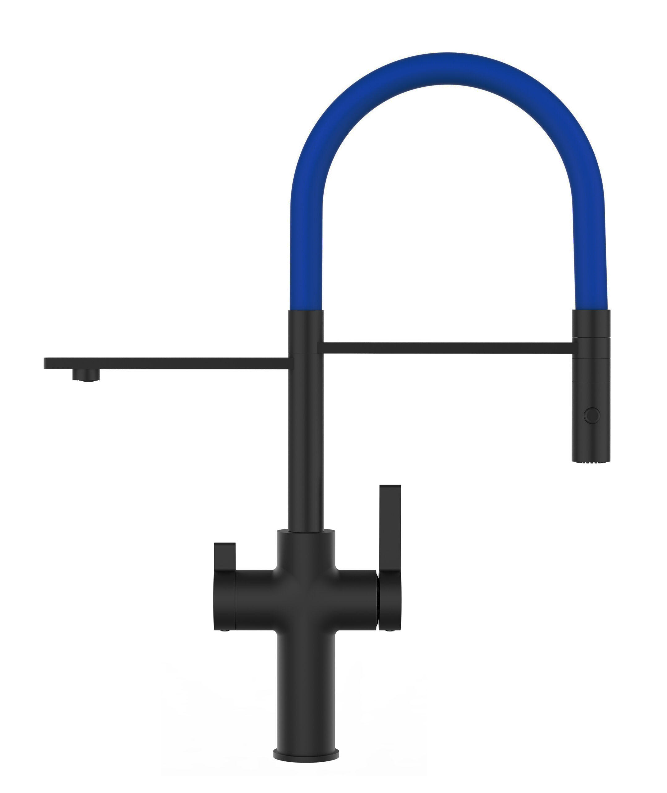NIEDERDRUCK-3-WEGE-KÜCHENARMATUR, Schwarz Matt und Blau, 2-Strahl-Brause - Blau, Metall (20.61/48/20.61cm) - VIZIO