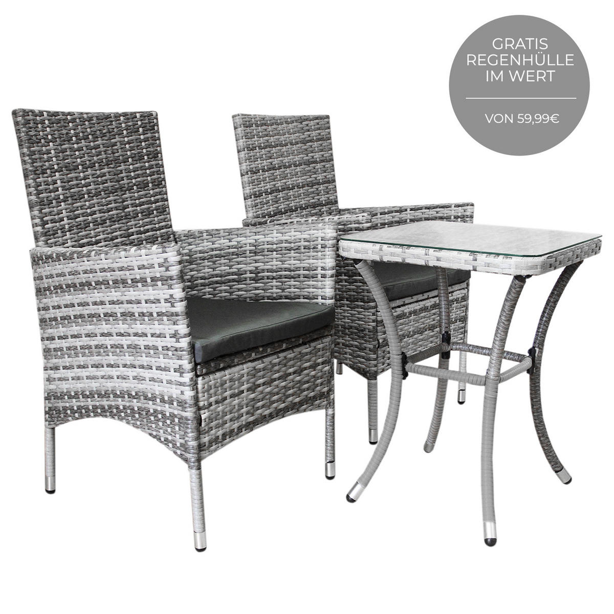 RATTAN-BISTRO-SET Hellgrau - Hellgrau, Kunststoff - Monstershop