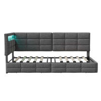 POLSTERBETT Reversibel 90/200 cm mit 2 Schubladen & RGB-LED Leinenoptik Grau - Grau, Textil (90/200cm) - Creahappy