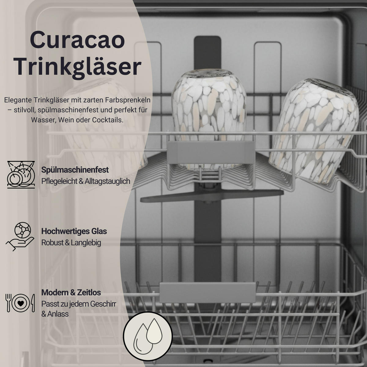 TRINKGLÄSER Set Curacao - 4 teilig - Transparent/Beige, Glas - Sänger