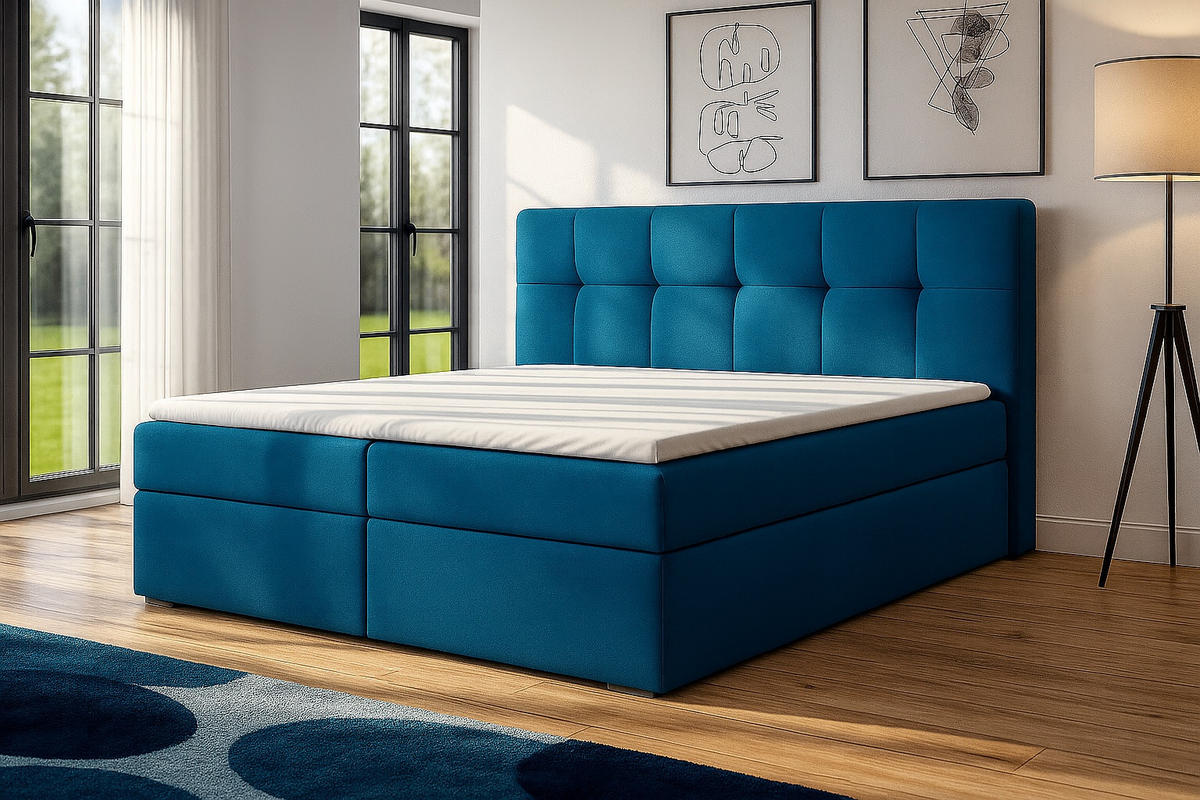 BOXSPRINGBETT REF 180 x 200 cm mit Bettkasten – Eleganz und Komfort vereint. Farbe : Blau - Blau, Textil (180/200cm) - A&J MöbelLand