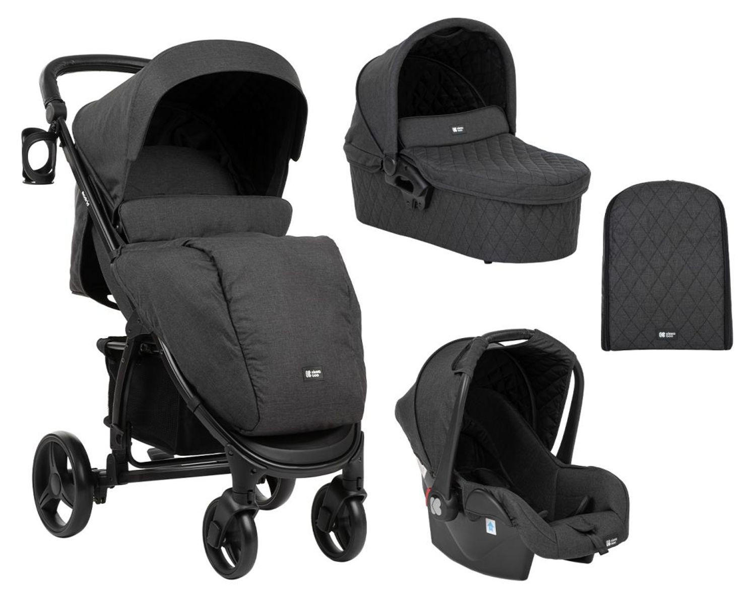 KOMBIKINDERWAGEN Madrid 3 in 1 schwarz Babyschale, Babywanne, faltbar, Tasche - Schwarz, Metall (107/58/70cm) - Kikka boo