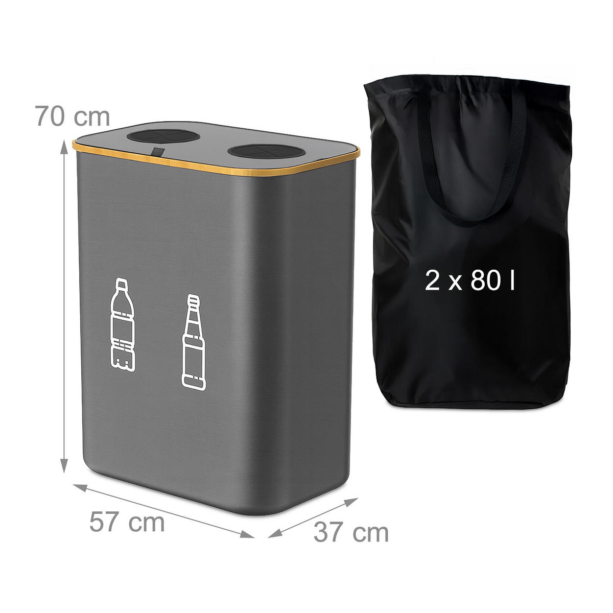 PFANDFLASCHEN-SAMMELBEHÄLTER - Grau, Holz/Kunststoff (57/70/37cm) - Relaxdays