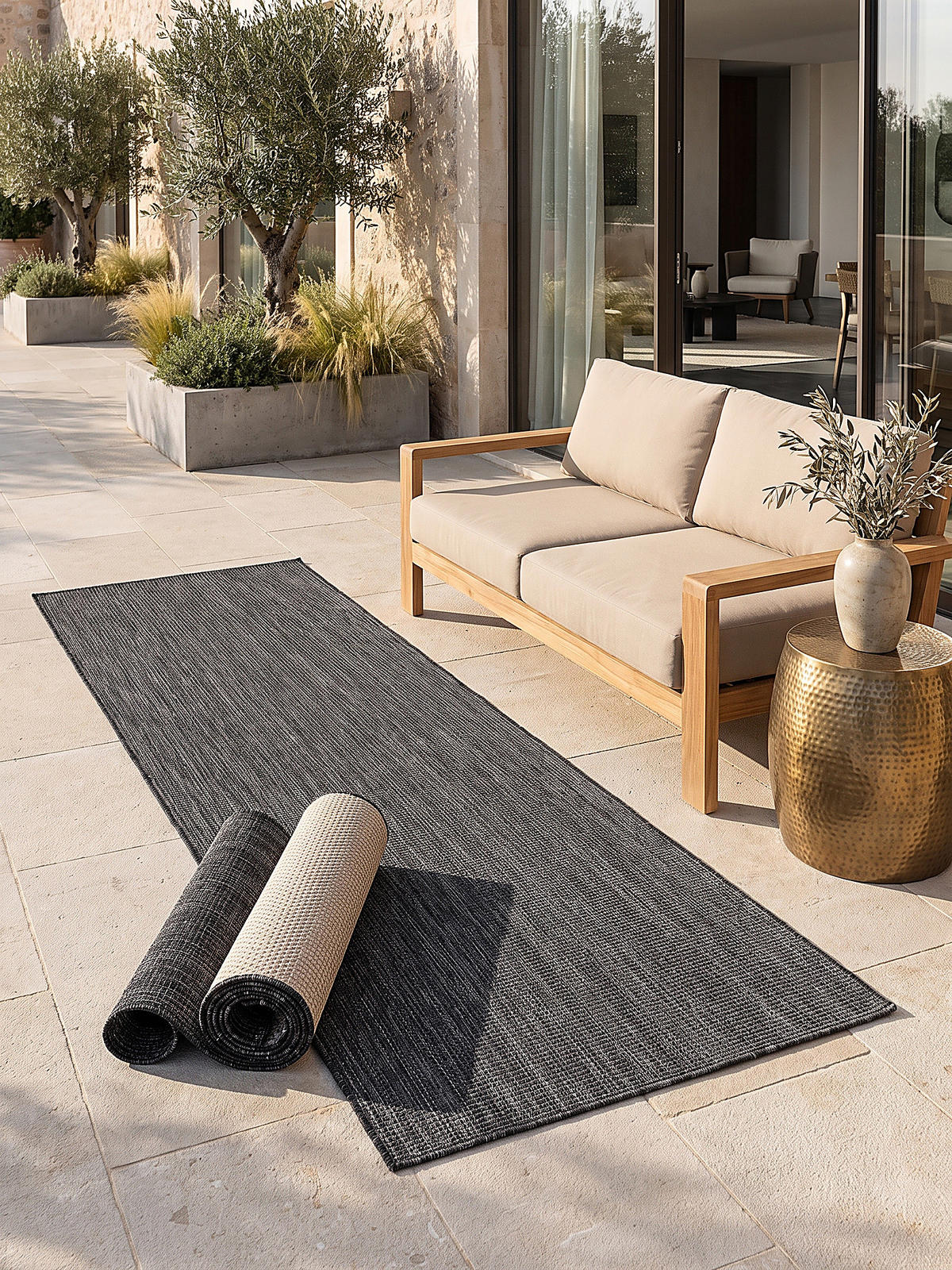 LÄUFER Outdoor, Fußbodenheizung-geeignet, VIGOLENO in Anthrazit, 80 x 150 cm - Anthrazit, Textil (80/150cm) - KADIMA DESIGN