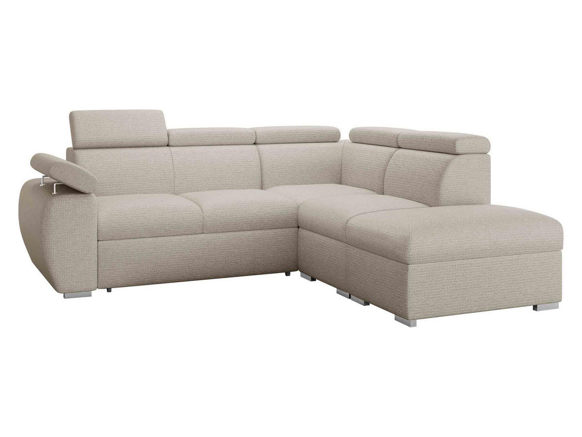 ECKSOFA Boston 2RR1P, Seite: Rechts 2R+R+1P(65)+PUFAP - Silberfarben/Creme, Holz/Textil (260/230cm) - MIRJAN24