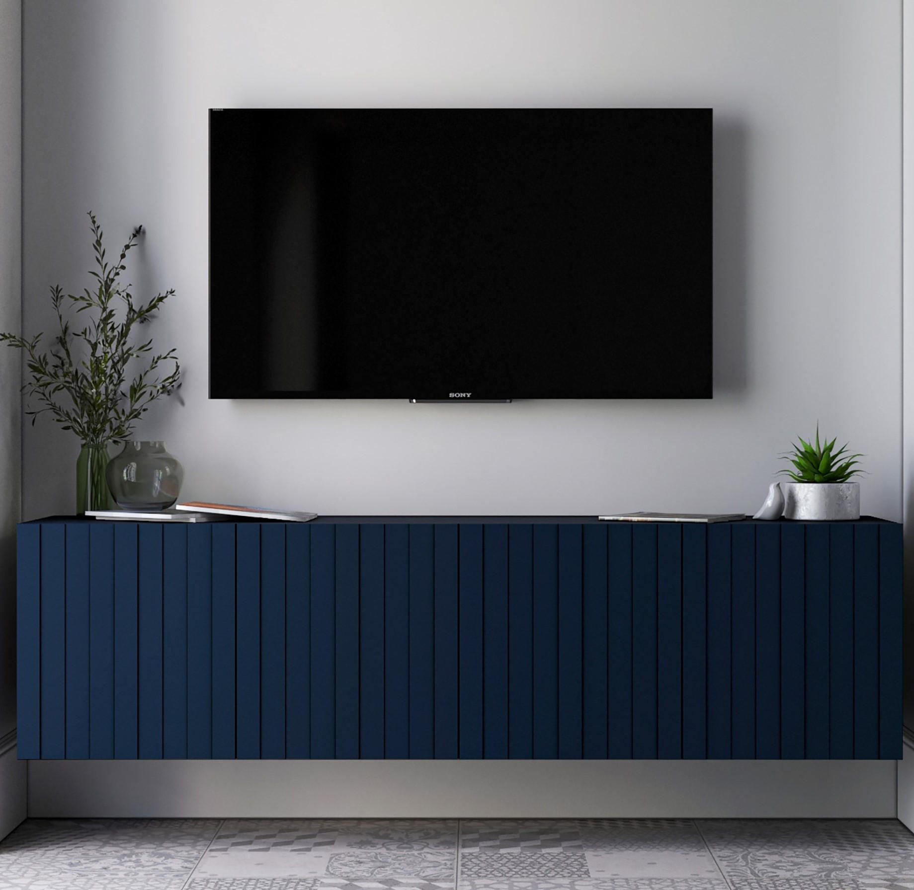 TV-SCHRANK Elpis Marineblau Matt Glamour 150 cm - Blau, Holzwerkstoff (150/37.5/36.5cm) - Meble Lindner