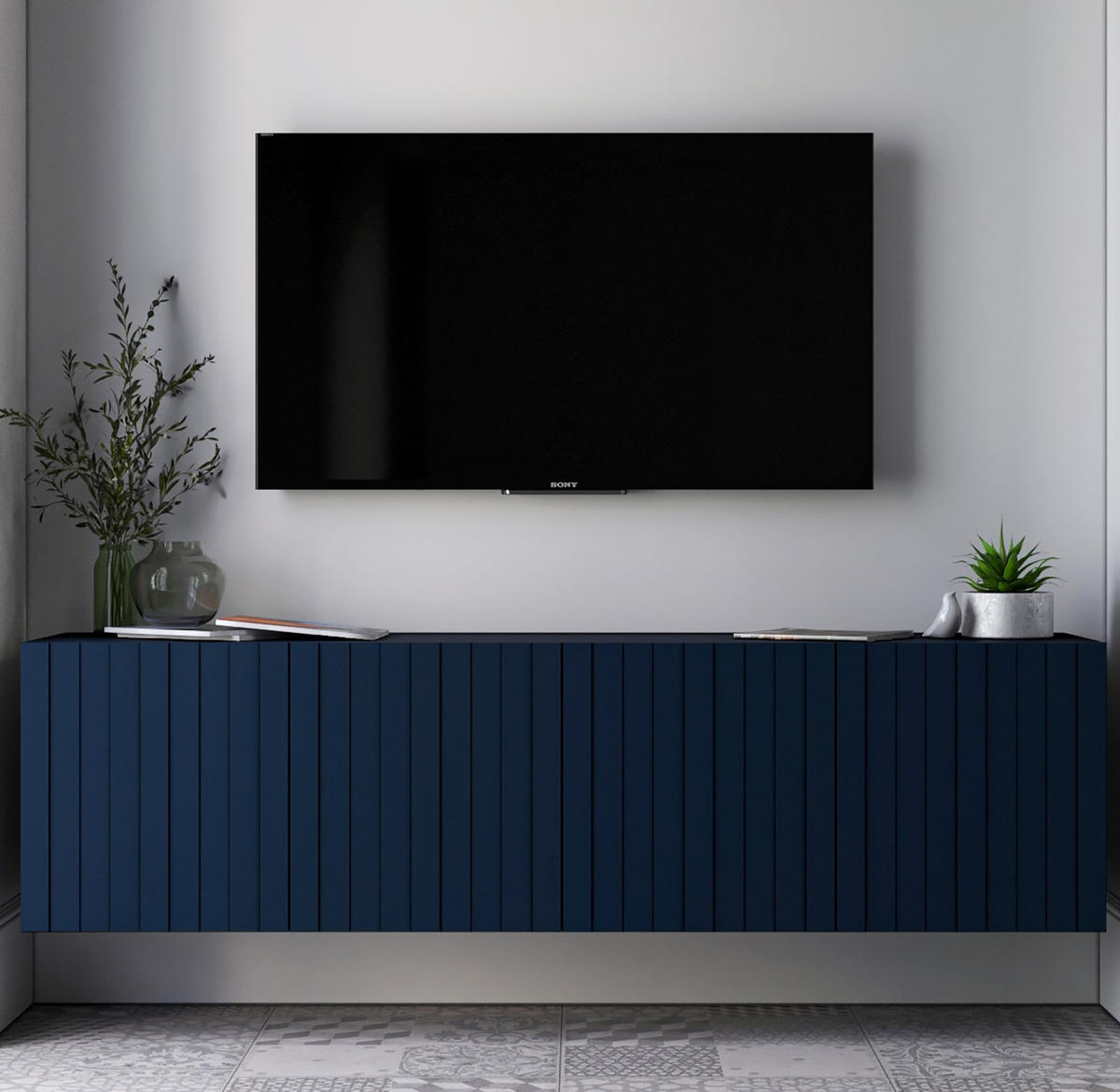 TV-SCHRANK Elpis Marineblau Matt Glamour 150 cm - Blau, Holzwerkstoff (150/37.5/36.5cm) - Meble Lindner