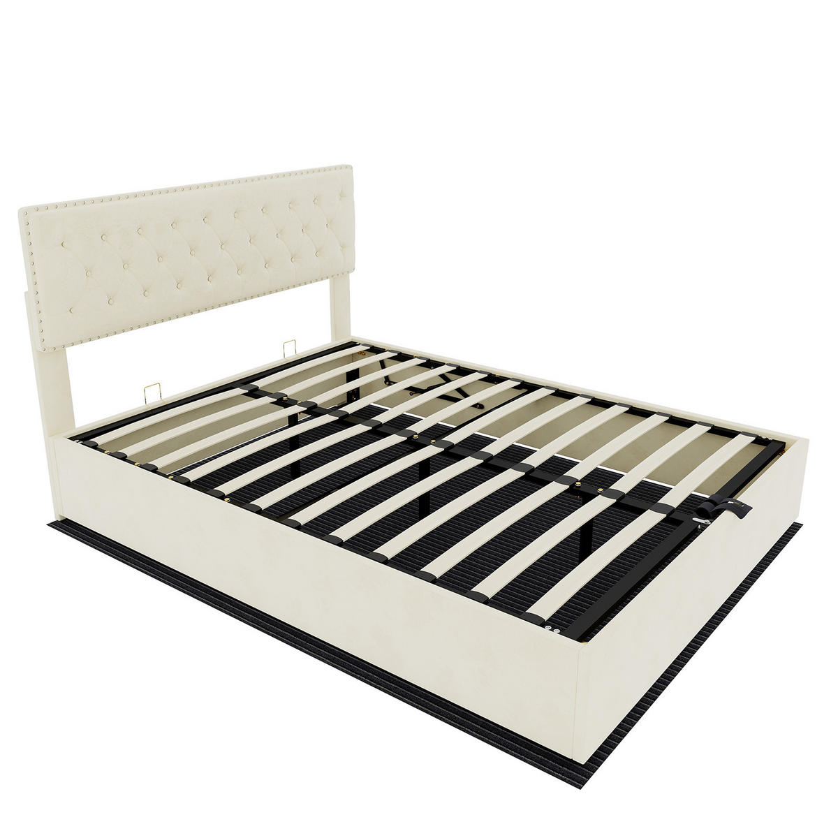BETT mit Stauraum 160x200 cm Stoff Beige inkl. Matratze - Beige, Metall (160/200cm) - Meubliv