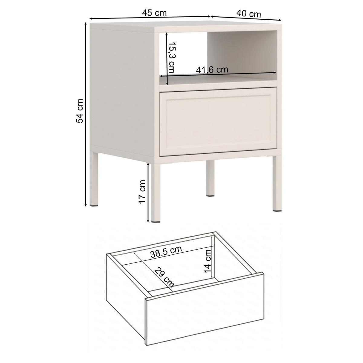 NACHTTISCH VELVETO cachemire 50 cm - Kaschmir, Holzwerkstoff/Metall (45/54/40cm) - Selsey