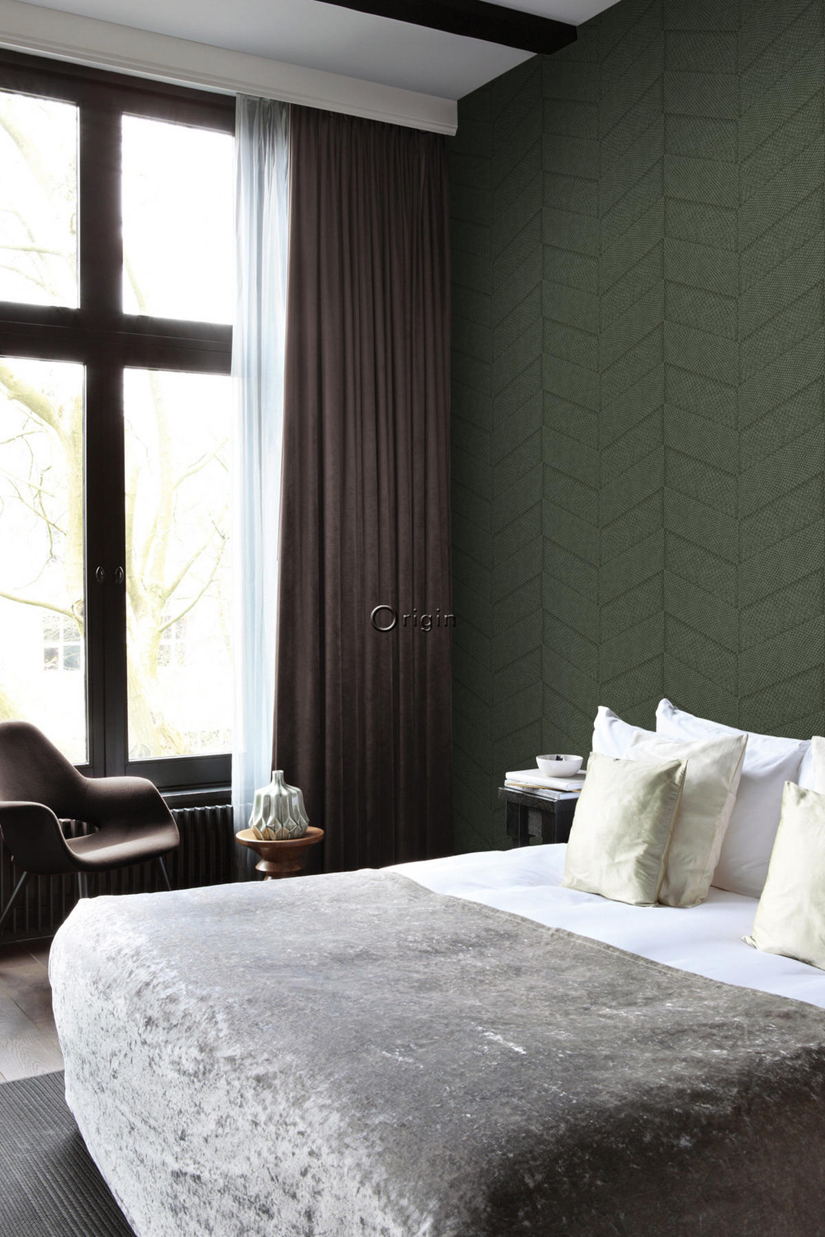 TAPETE Fliesenmuster mit Schlangenhaut-Motiv 53 cm x 10.05 m - Grün, Papier (53/1000cm) - Origin Wallcoverings