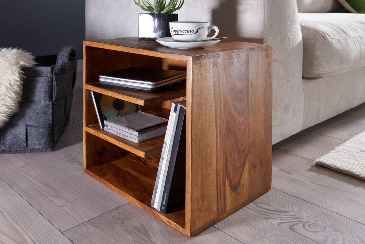 BEISTELLTISCH – Massivholz 43x43x30 cm mit 3 Ablageflächen - Braun, Holz (30/43/43cm) - KADIMA DESIGN