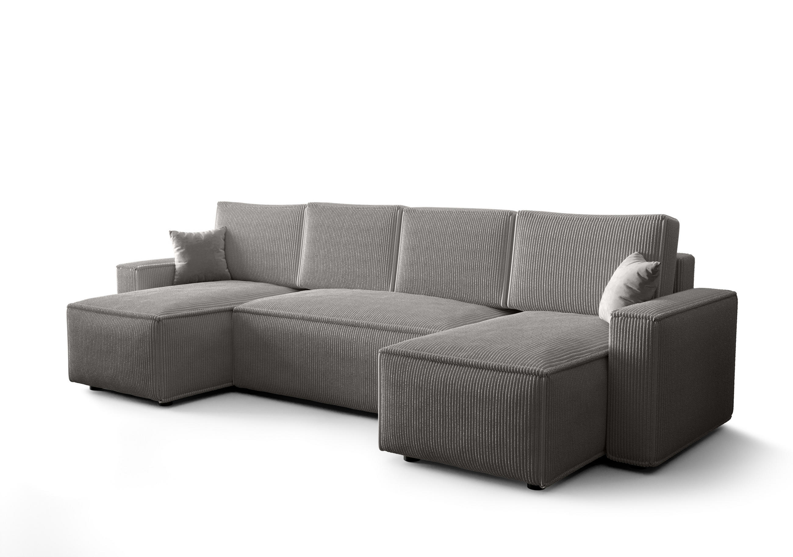WOHNLANDSCHAFT U AMBRO Poso 55 mit Schlaffunktion U-Form, Sofa mit Stauraum - Hellgrau, Textil (300/85/143cm) - Bedante