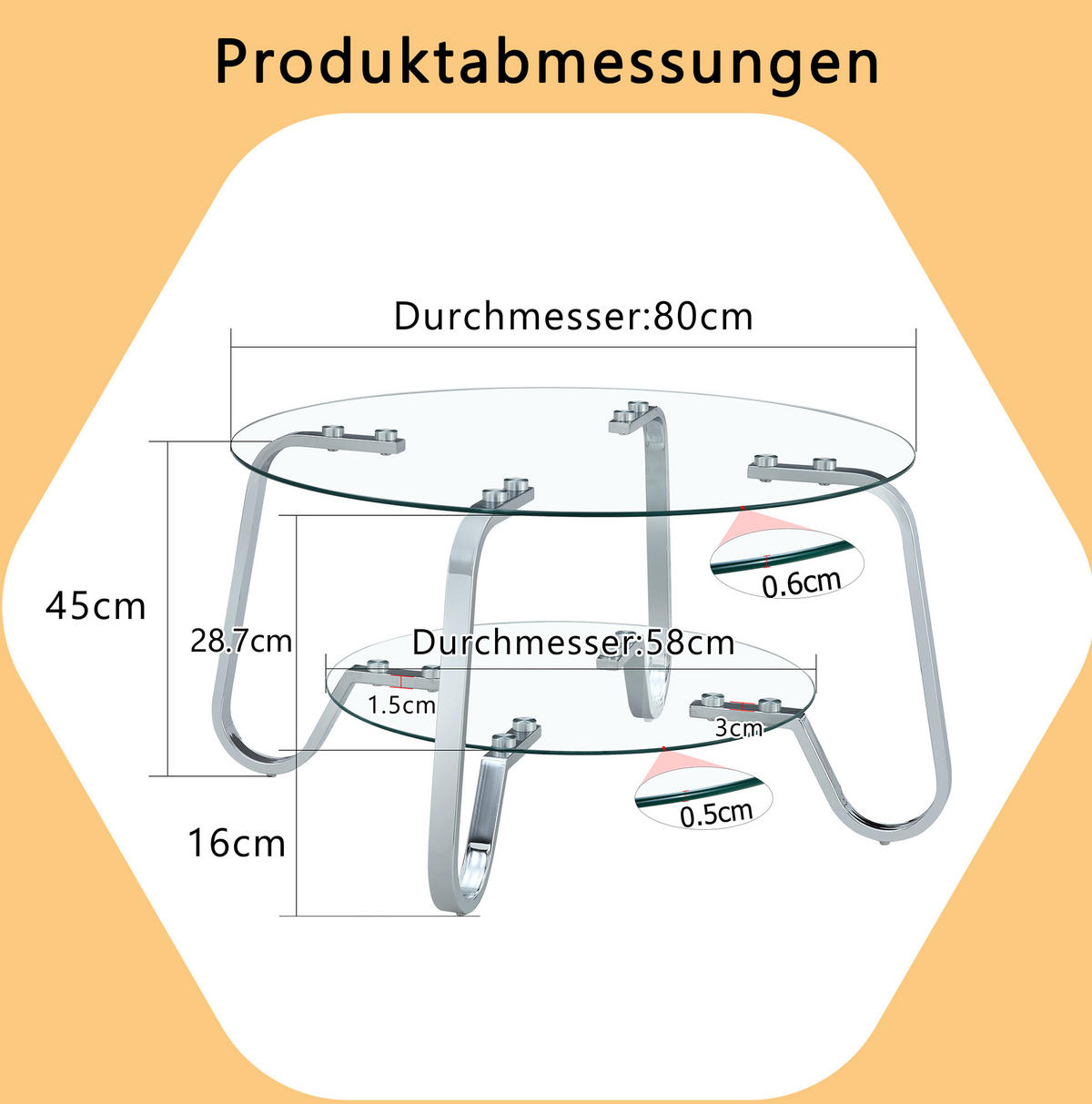 COUCHTISCH 80/80/45 cm silber aus Metall mit 2 Ebenen - Silberfarben, Metall (80/80/45cm) - OKWISH
