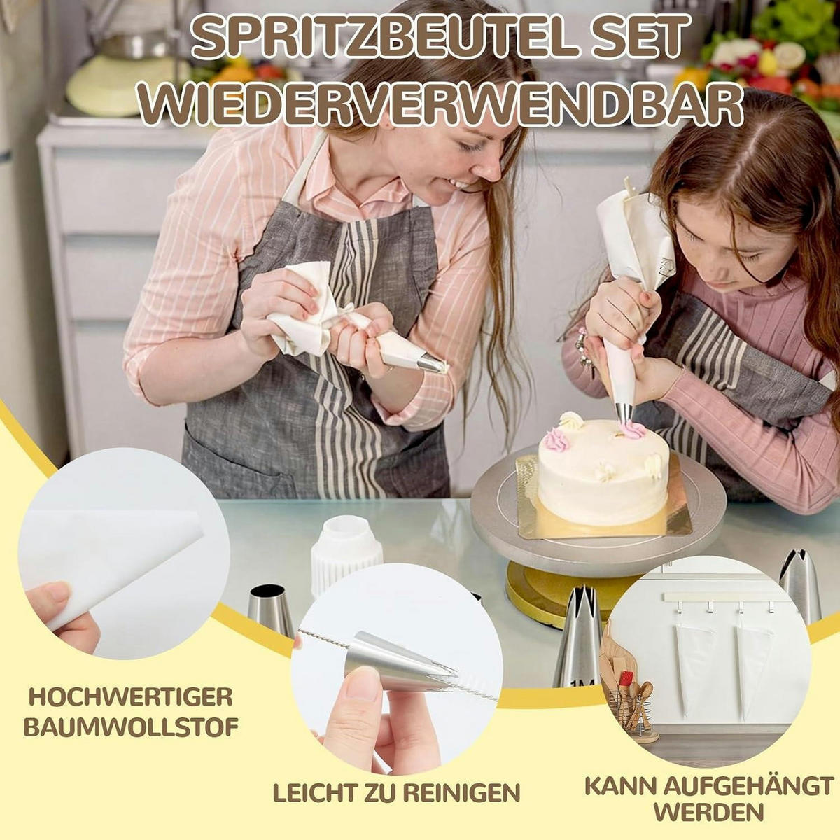 SPRITZBEUTEL Set 16-teilig mit 8 Tüllen und 2 Beuteln - Weiß, Textil (21/1/35cm)