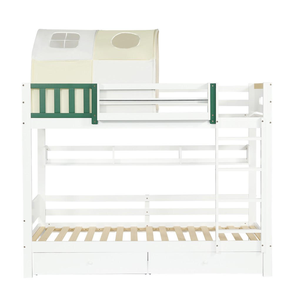 ETAGENBETT 90x200cm in Weiß+Gelb Grün，Zwei Schubladen mit Rollen - Weiß, Holz (90/200cm) - KOMHTOM