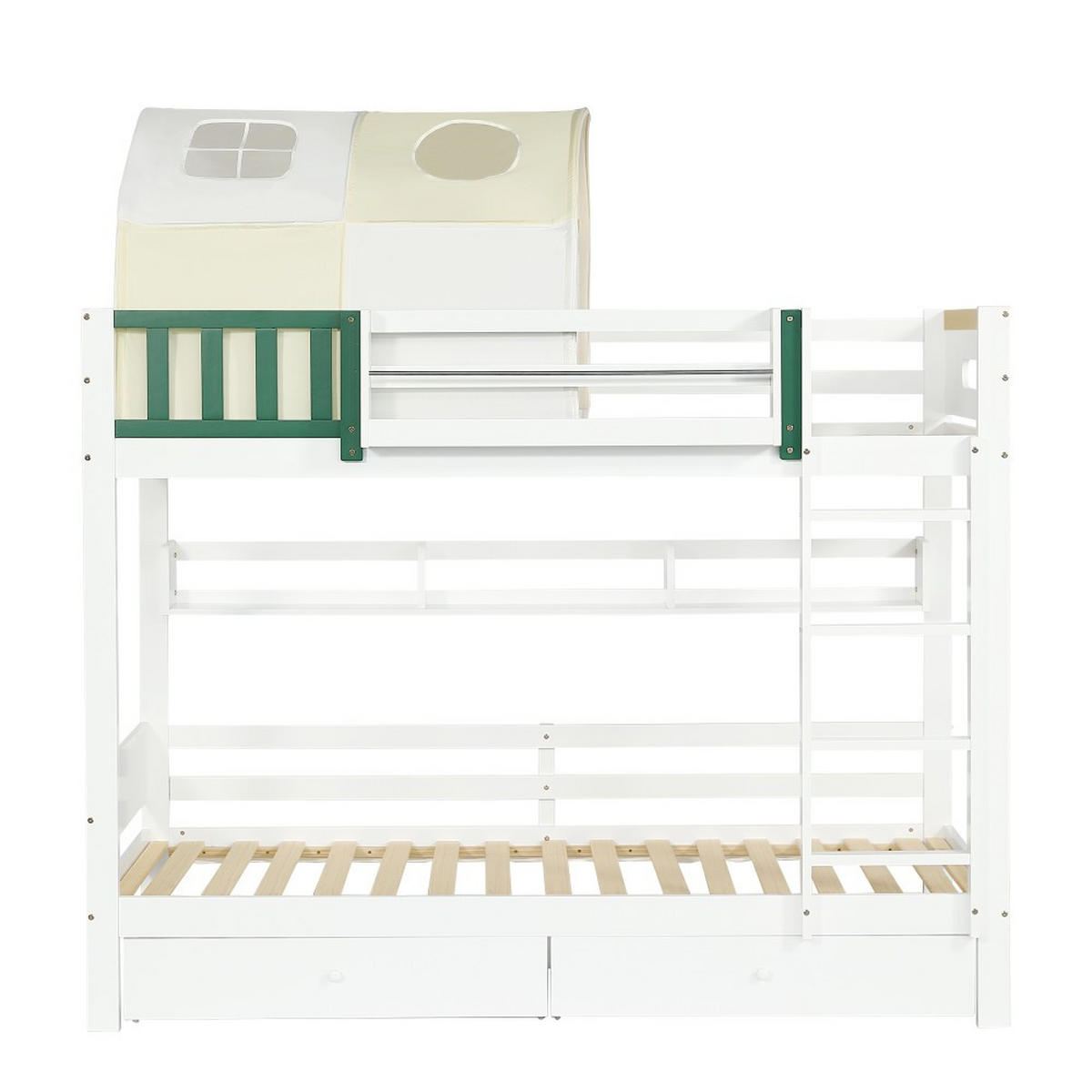 ETAGENBETT 90x200cm in Weiß+Gelb Grün，Zwei Schubladen mit Rollen - Weiß, Holz (90/200cm) - KOMHTOM