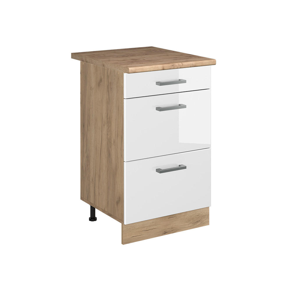 KÖKSUNDERSKÅP R-Line, Vit högblank/Goldkraft ek, 50 cm Auksinis ąžuolas stalviršis Vit högglans, Honungsek 81.6/50/60 cm