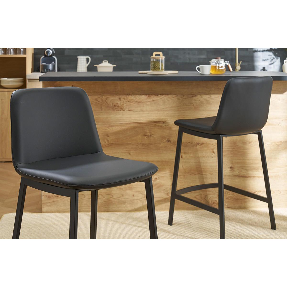 BARHOCKER Schwarz H66 cm ARSENE 2er-Set - Schwarz, Textil (56.5/93/46cm) - Miliboo