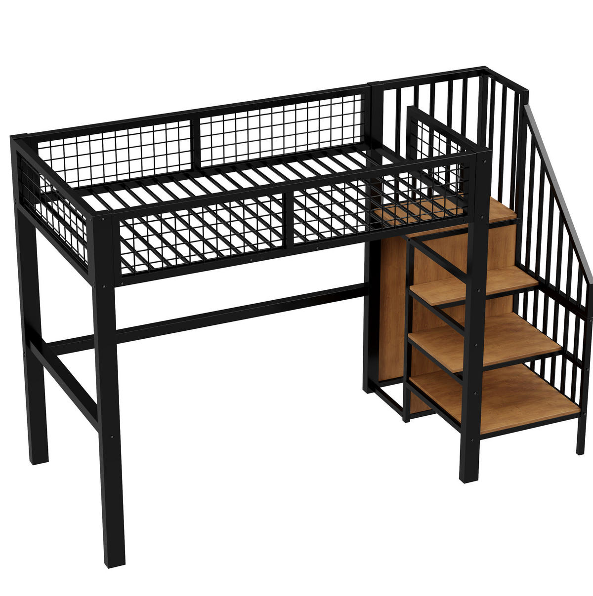 HOCHBETT aus MDF und Metall 90x200 cm Schwarz mit Kleiderschrank und Leiter - Schwarz, Metall (90/200cm) - IVMEU
