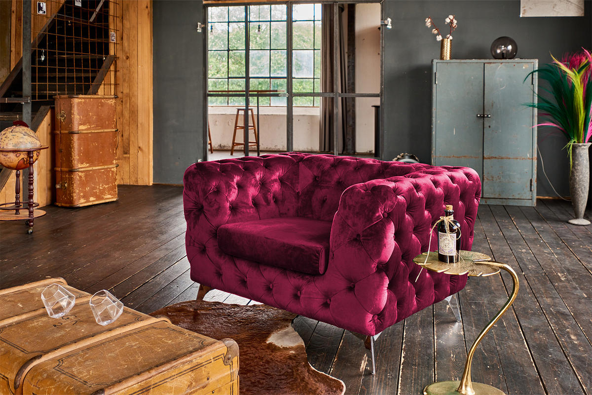 CHESTERFIELD-SESSEL NARLA Rot Velvet - Silberfarben/Rot, Textil/Metall (120/71/87cm) - KAWOLA