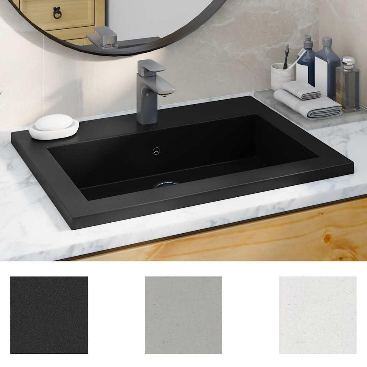 WASCHBECKEN Ladd 60/45/12 cm - Schwarz, Naturmaterialien (60/12/45cm) - Nettlife