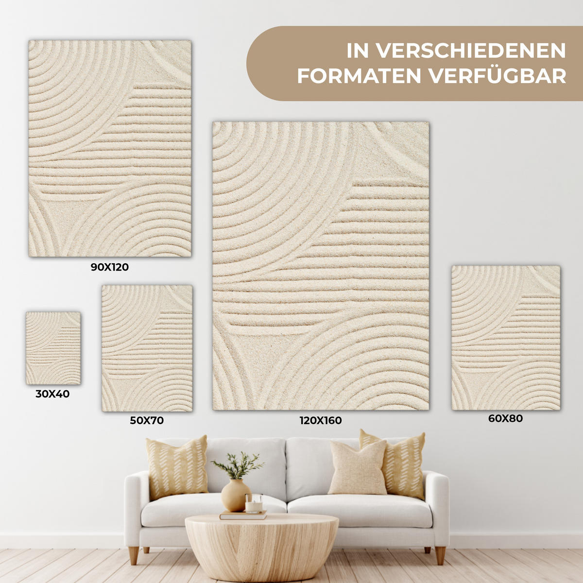 LEINWANDBILD Muster - Abstrakt - Weiß 60x80 cm - Beige, Textil (60/80cm) - MuchoWow