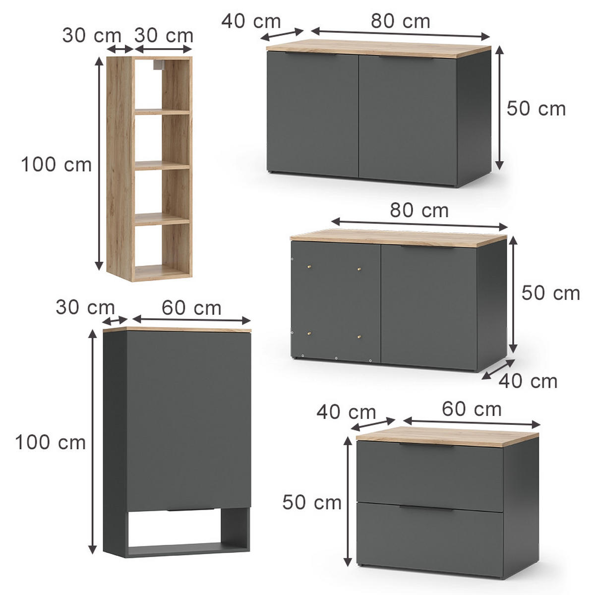 NÁSTĚNNÁ SKŘÍŇKA Wido Antracit - Sonoma dub/antracitová, kompozitní dřevo (80/50/40cm) - Vicco