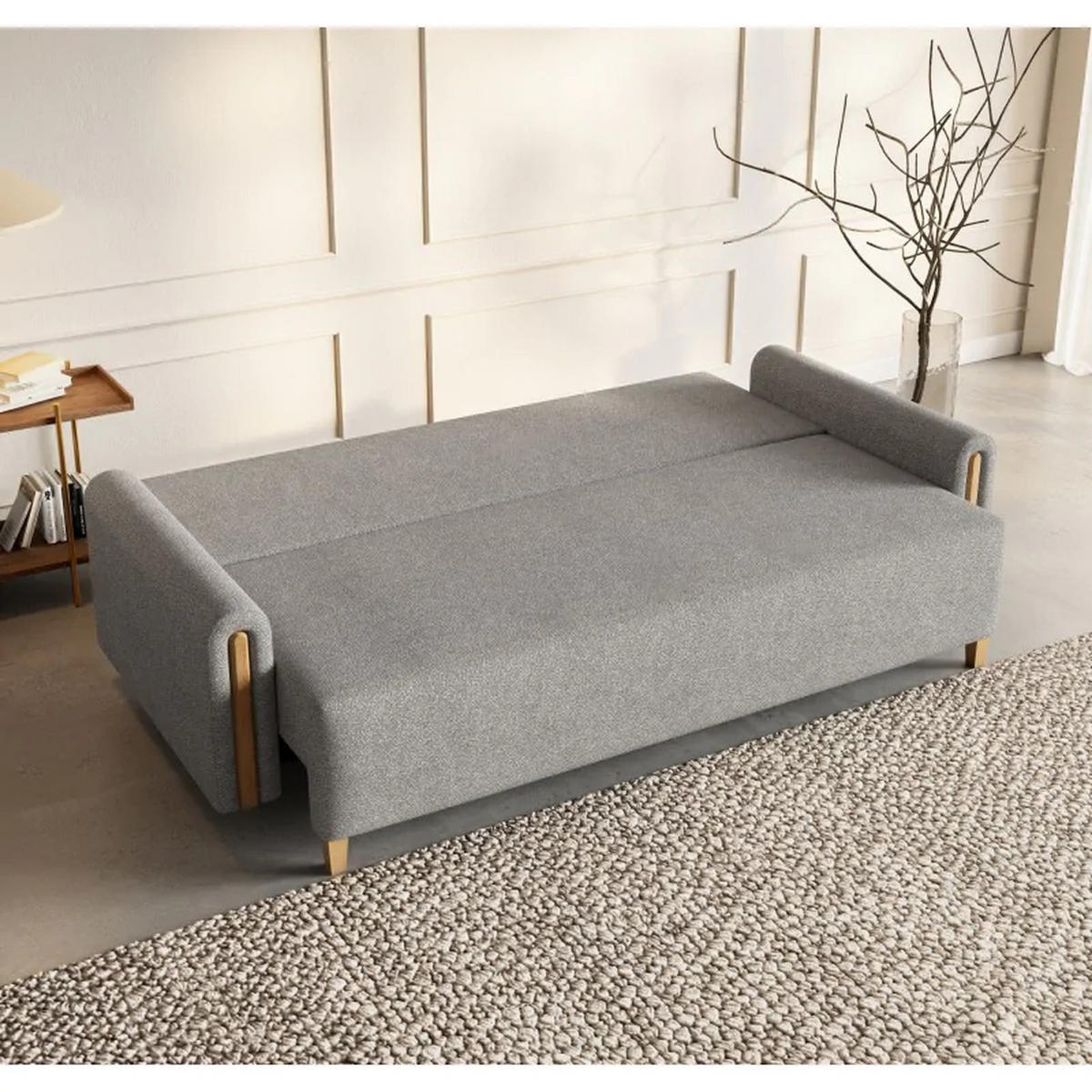 SCHLAFSOFA Modern, Sofa mit Schlaffunktion und Bettkasten, Farbe: Grau / Braun, Bouclé-Stoff - Braun/Grau, Textil (236/93/97cm) - Sepro Meble