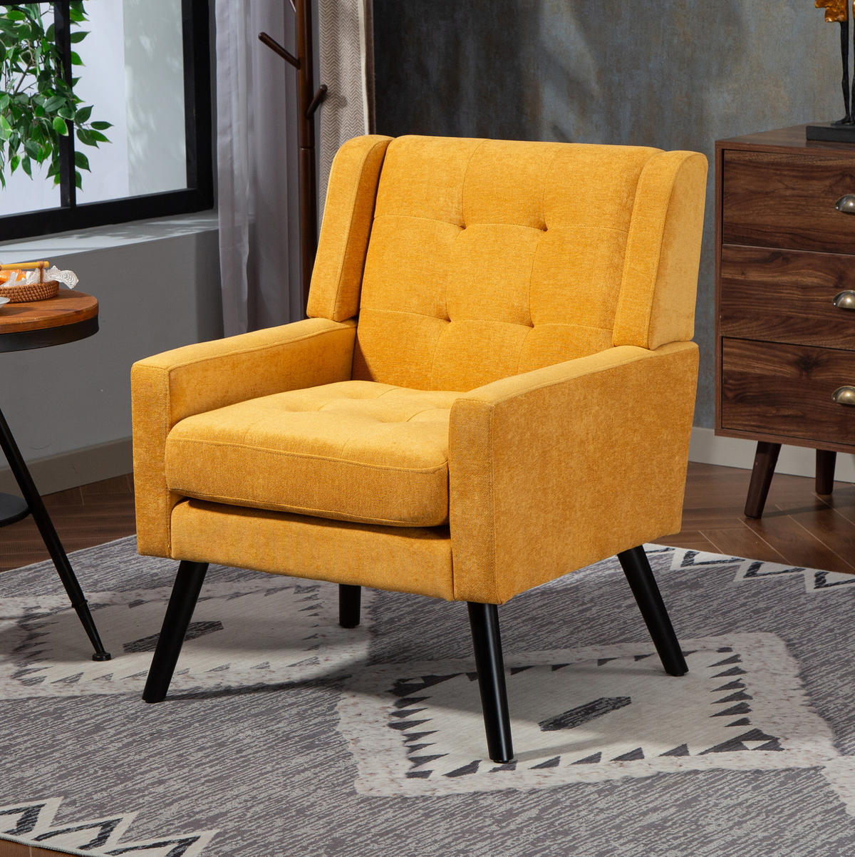 POLSTERSTUHL Leinenbezug mit Tufting, Massivholzbeinen 68/76/88 cm Gelb 130 kg - Gelb, Textil (76/88/68cm) - Redom