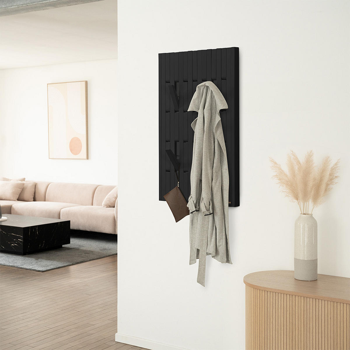GARDEROBENPANEEL QUEST Schwarz - 55 x 4 x 105 cm - Schwarz, Holz/Holzwerkstoff (55/105/5cm) - Home Deluxe