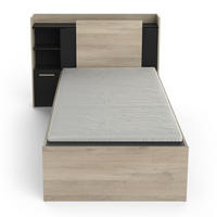 BETT in 90x190/200 cm 1 Schublade und 1 Nische - L124,5 cm - Eichefarben/Schwarz, Holzwerkstoff (190/90cm) - Calicosy