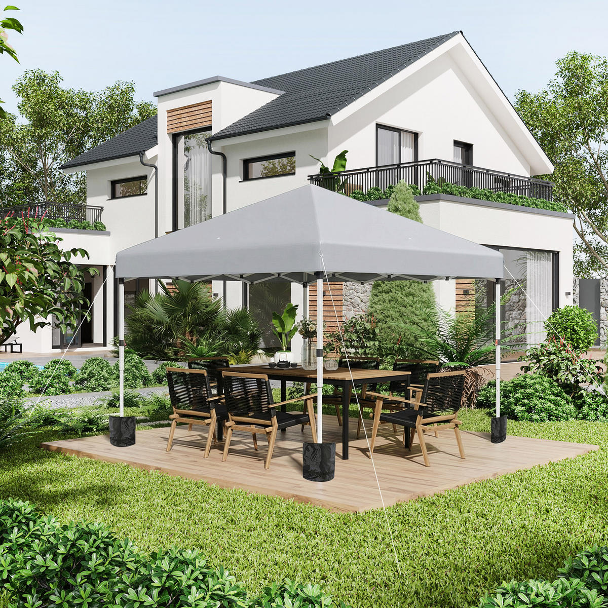 FALTPAVILLON, Stahl, Oxfordstoff, Hellgrau - Hellgrau, Metall (297/288/297cm) - Outsunny