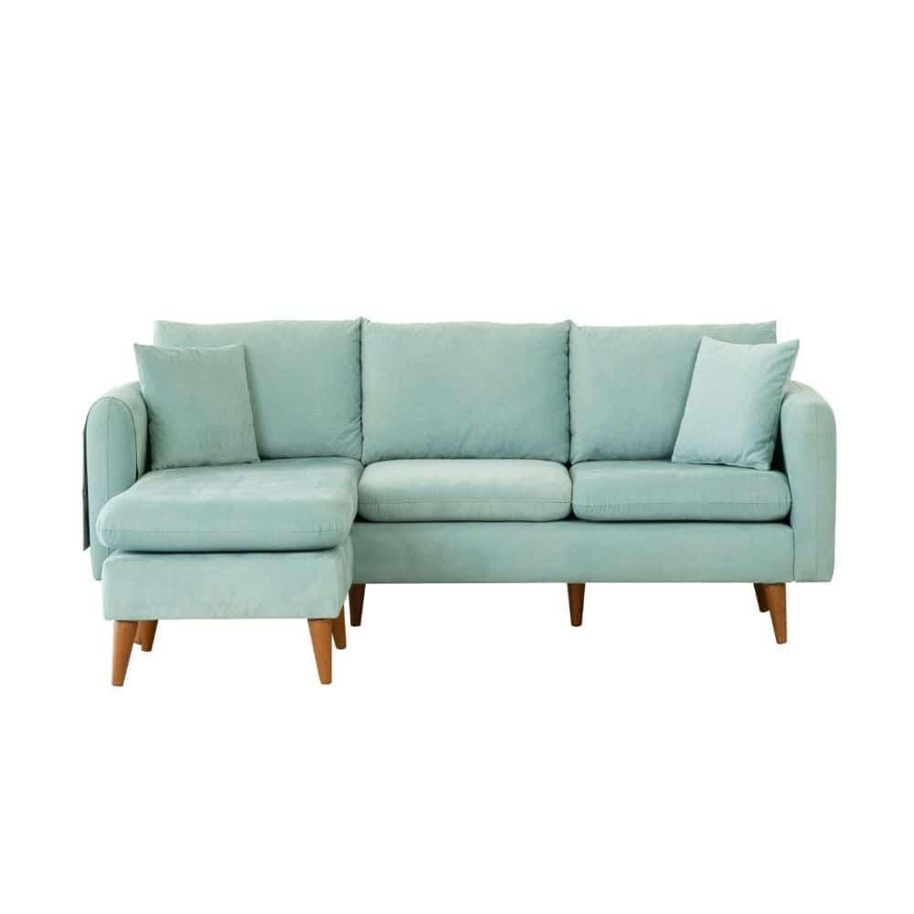 ECKSOFA kompakt, Gesamtbreite 215 cm, perfekt für kleine Räume - Nussbaumfarben/Grün, Holz/Textil (215/145cm) - myHomelando