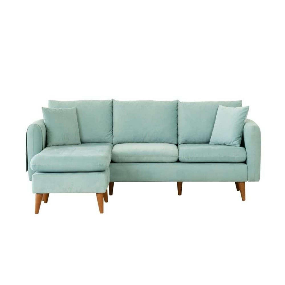 ECKSOFA kompakt, Gesamtbreite 215 cm, perfekt für kleine Räume - Nussbaumfarben/Grün, Holz/Textil (215/145cm) - myHomelando