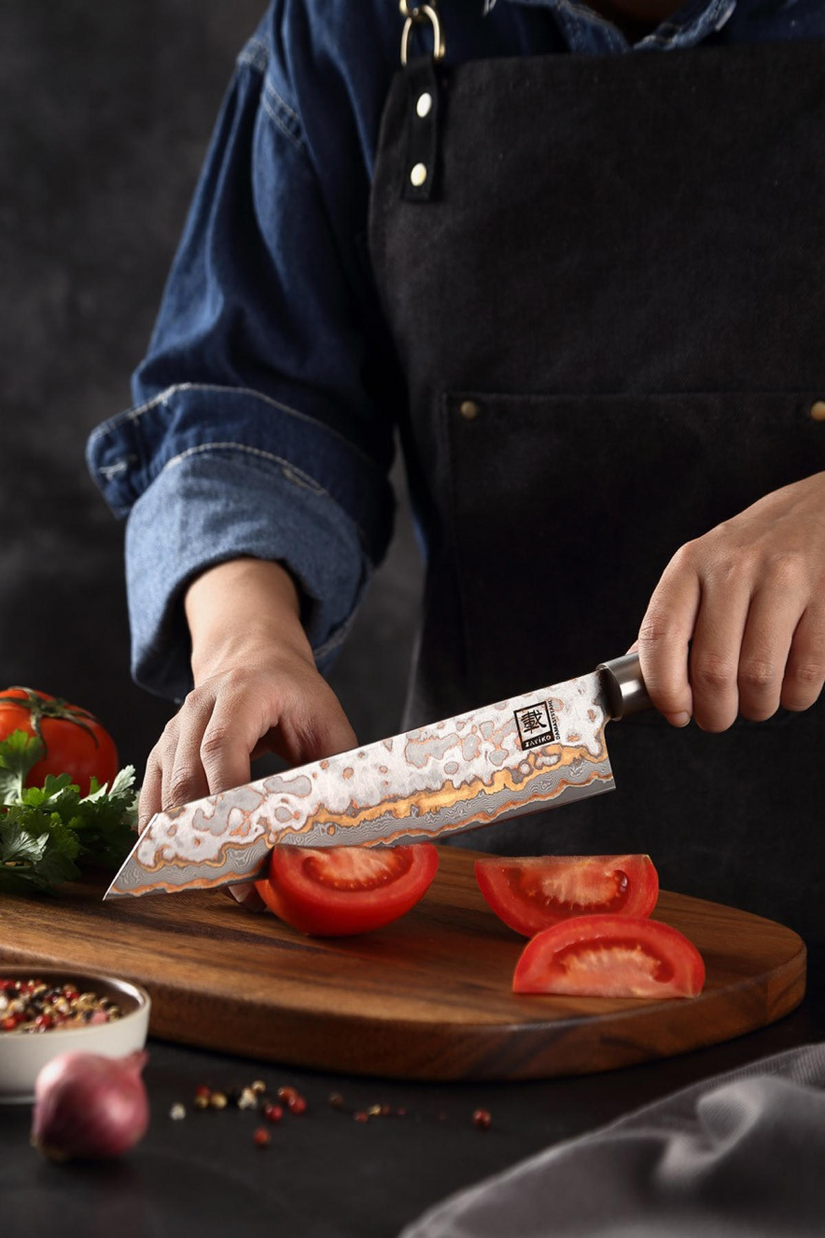 KIRITSUKE MysticMagma Damast - Braun, Holz/Metall (34cm) - Zayiko