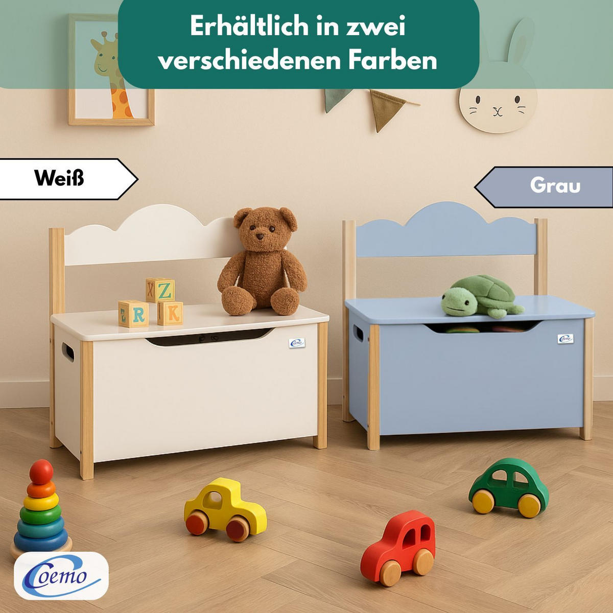 KINDERSITZBANK TRUDI Spielzeugtruhe in Grau - Grau, Holzwerkstoff (26/55/60cm) - Coemo