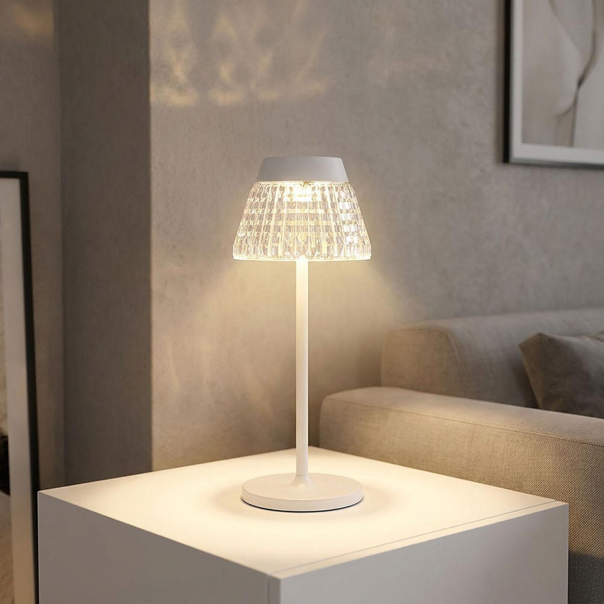 LED TISCHLEUCHTE Lora Weiß Acrylkristalle - Weiß, Metall (13.5/13.5/38cm) - Globo Lighting