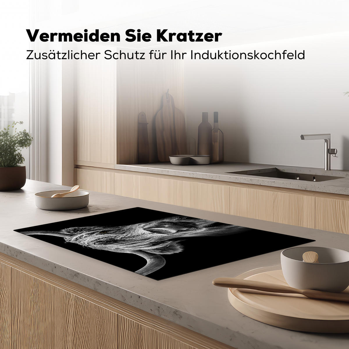 HERDABDECKPLATTE Schottischer Highlander - Hörner - Schwarz - Weiß - Kuh - Wild - Tiere Ceranfeldabdeckung 80x52 cm - Schwarz, Kunststoff (80/52/0.2cm) - MuchoWow