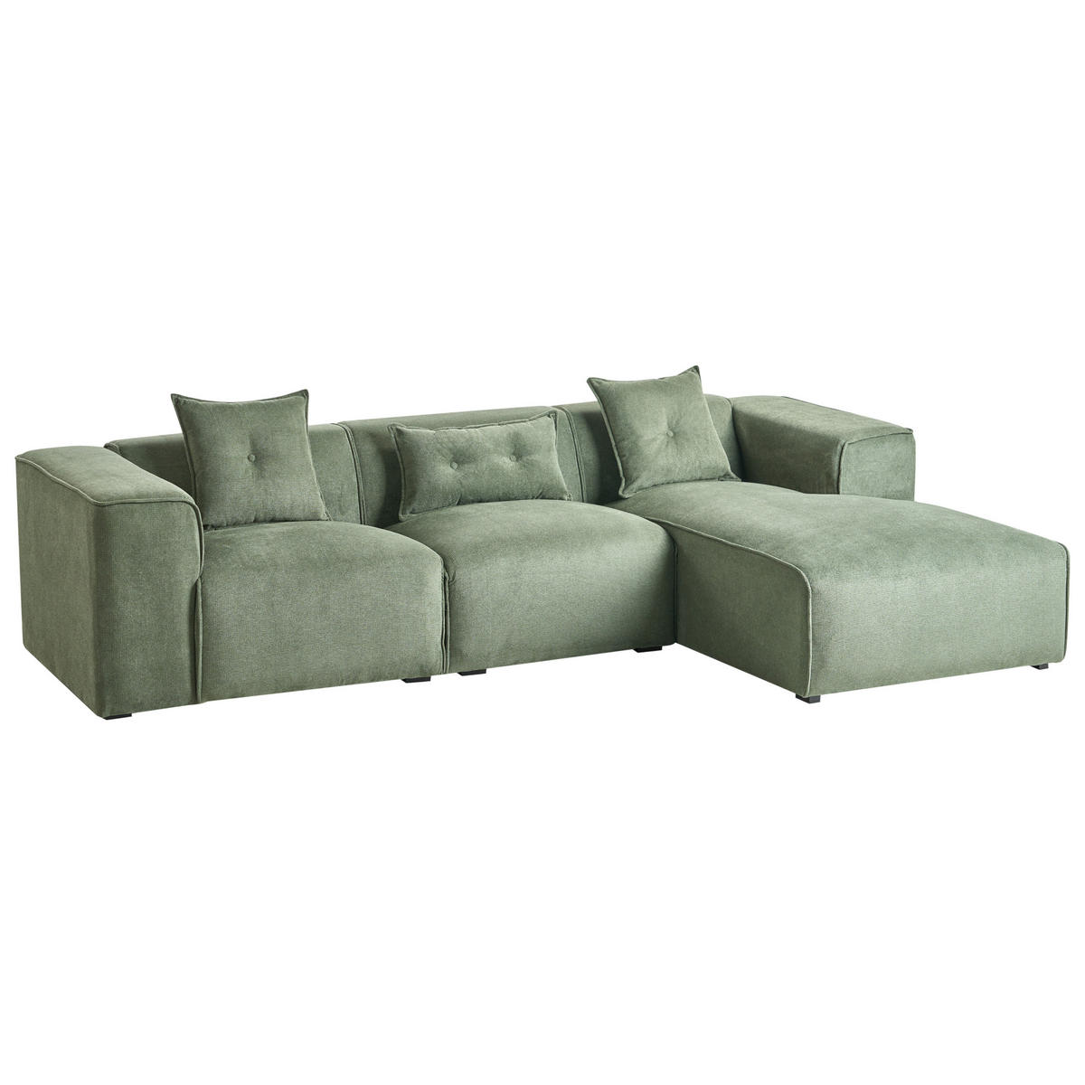 ROHOVÁ POHOVKA 3-místná Žinylková látka Tmavě zelená levostranná Dolva - černá/zelená barva, textil (294/170cm) - Beliani