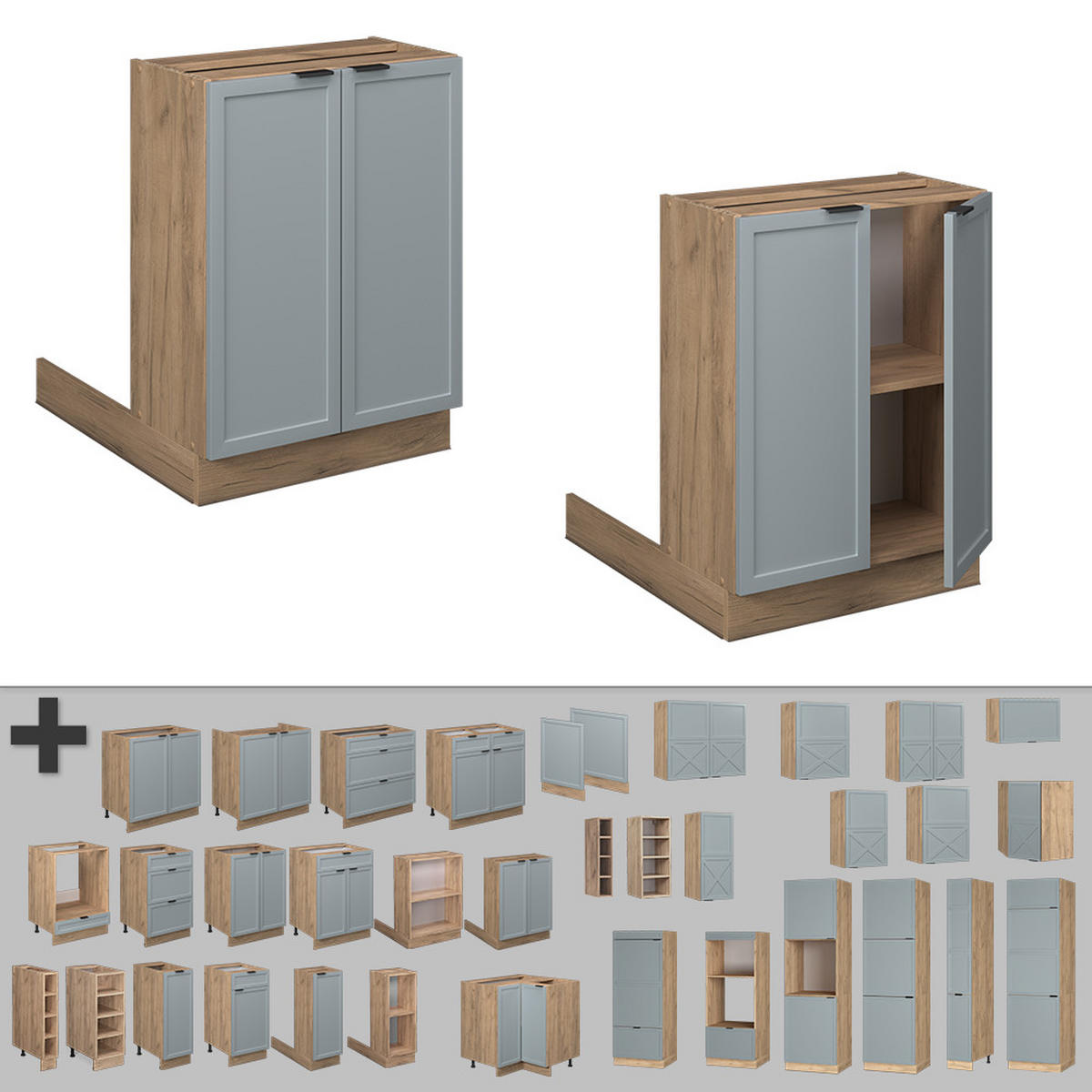 KÜCHENINSEL Fame-Line Hellblau-grau 60 cm ohne AP - Honigeiche/Blaugrau, Holzwerkstoff (60/82/30cm) - Vicco