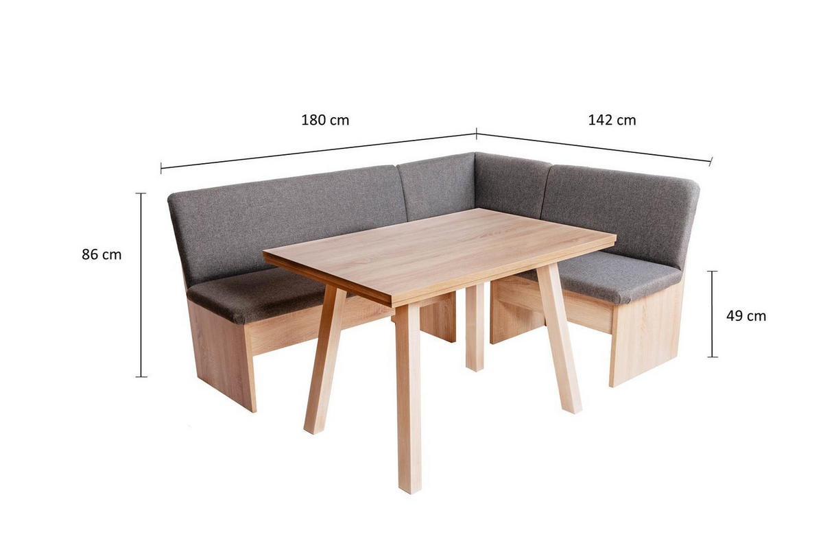 ECKBANKGRUPPE Die Vielseitige Tisch III - Eichefarben/Grau, Holzwerkstoff/Buchenholz (145/86/185cm) - Kundler Home